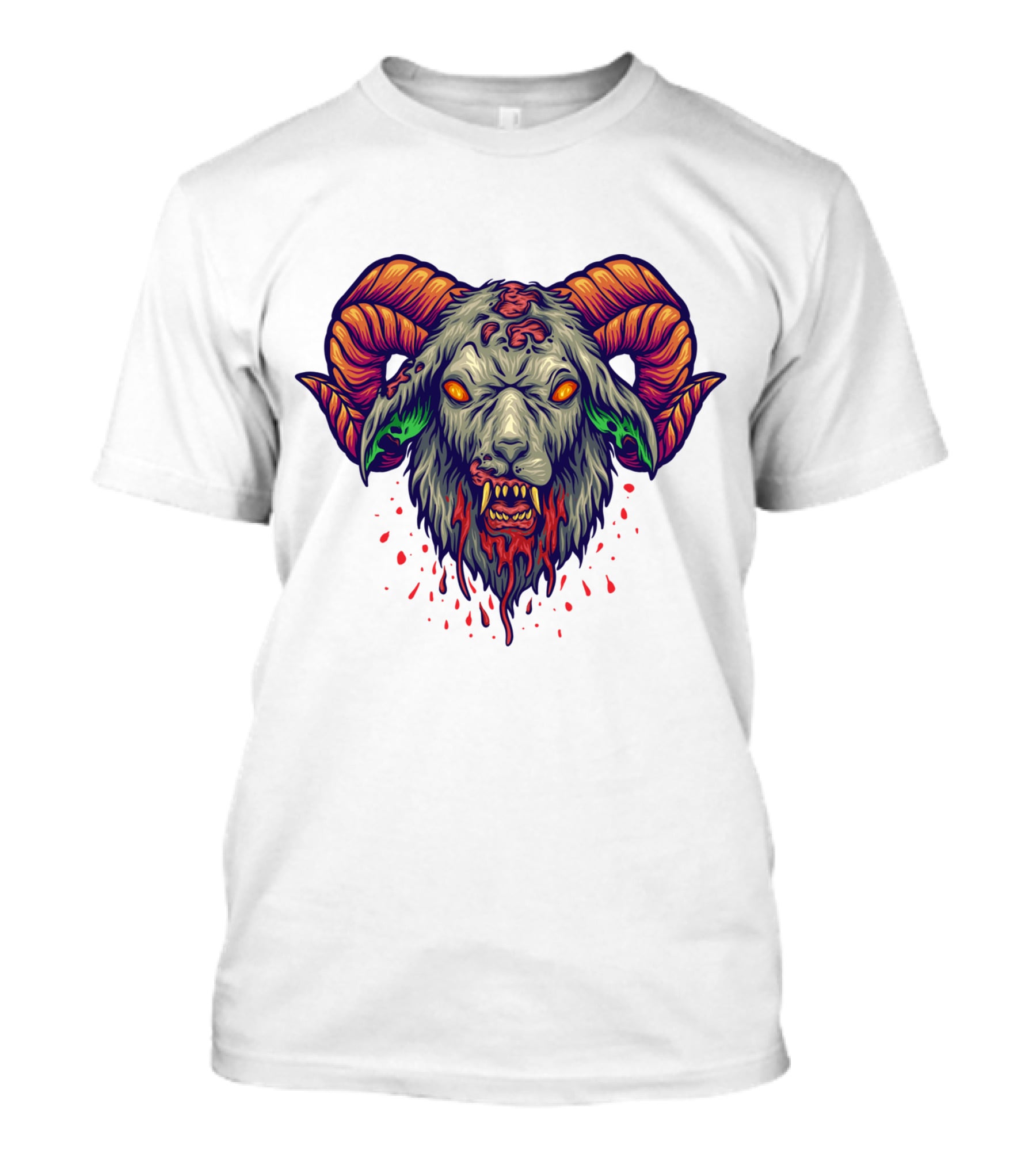 Devil Head Horn Gothic Goat With Blood Splatter And Evil Eyes T-Shirt
