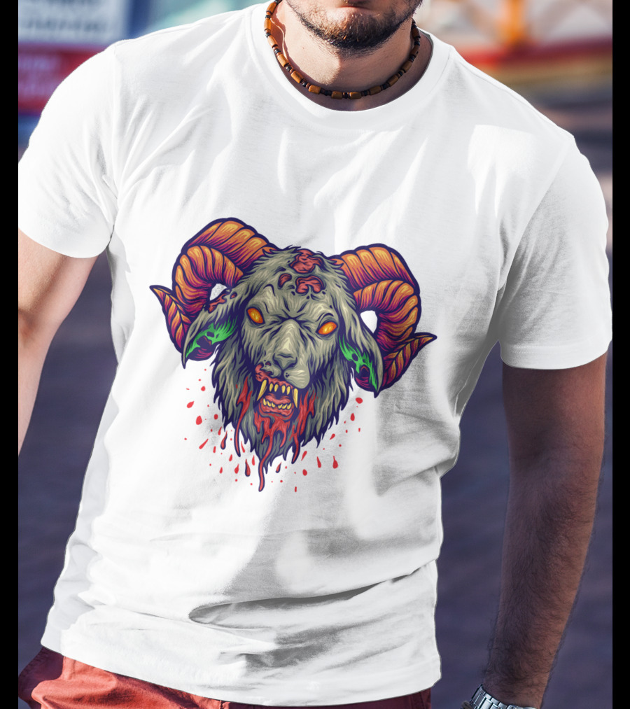 Devil Head Horn Gothic Goat With Blood Splatter And Evil Eyes T-Shirt