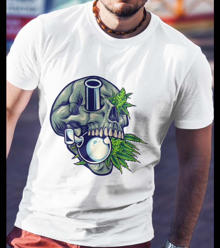Stone Skull Cannabis Bong With Leaf Accents T-Shirt