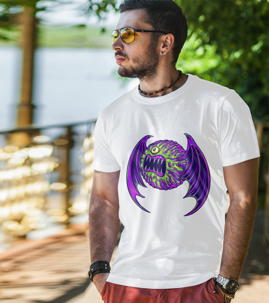 Scary Bat Zombie Monster With Glowing Green And Purple Wings T-Shirt