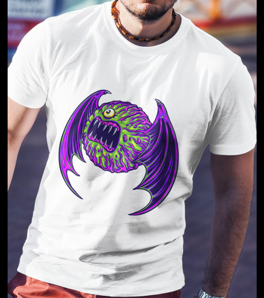 Scary Bat Zombie Monster With Glowing Green And Purple Wings T-Shirt