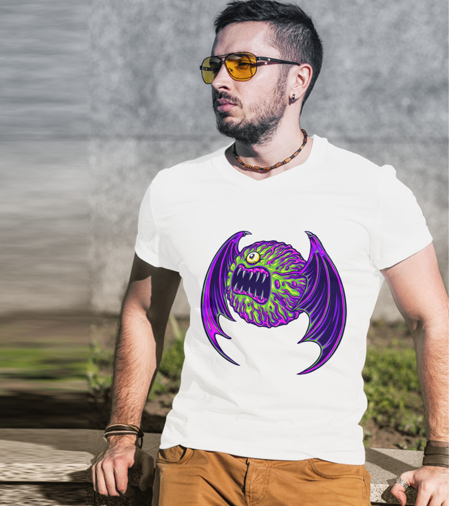 Scary Bat Zombie Monster With Glowing Green And Purple Wings T-Shirt