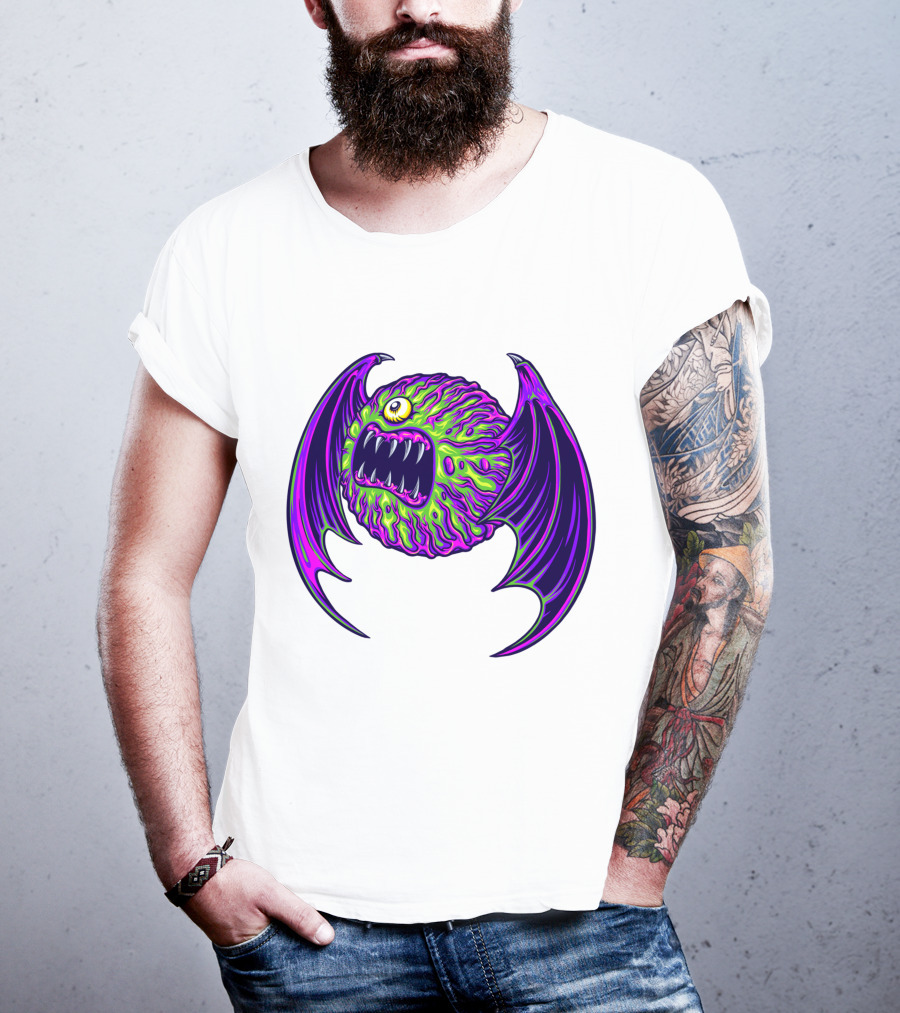 Scary Bat Zombie Monster With Glowing Green And Purple Wings T-Shirt
