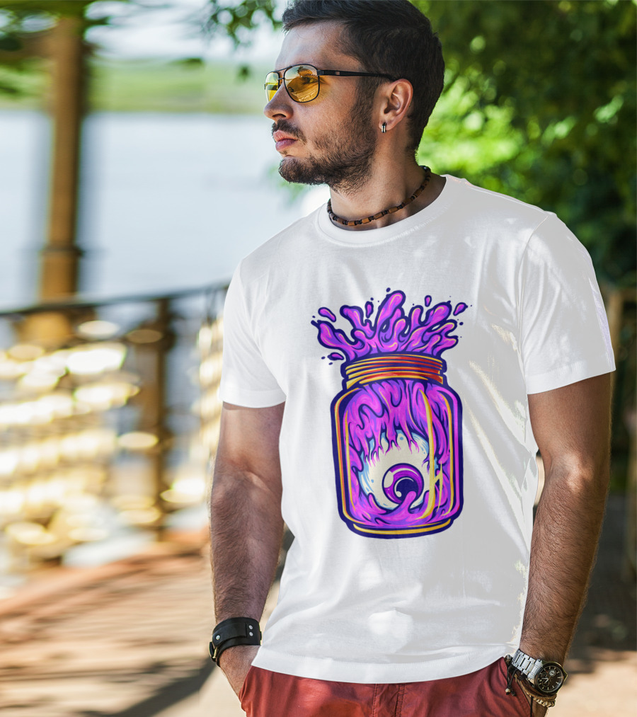 Zombie Eyeball Jar Overflowing With Purple Liquid T-Shirt