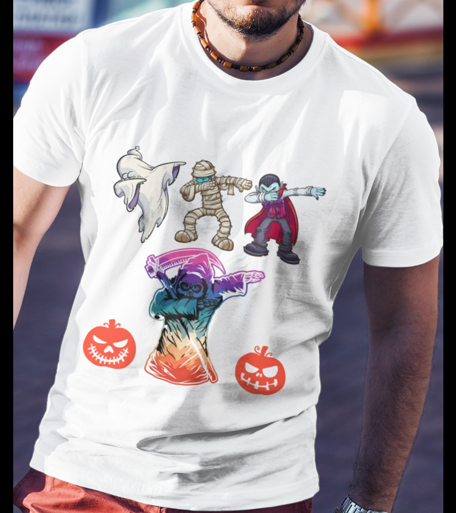 Halloween Dabbing Trick Or Treat Ghost Mummy Vampire Grim Reaper Pumpkins T-Shirt