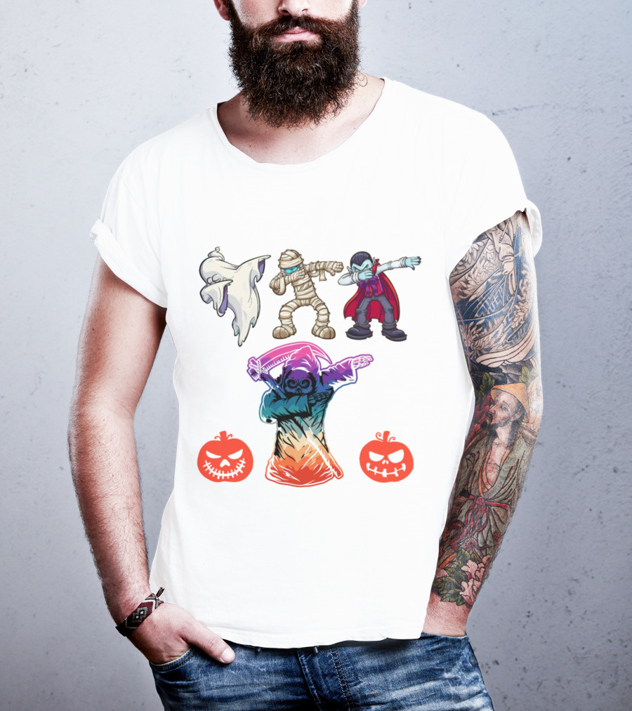 Halloween Dabbing Trick Or Treat Ghost Mummy Vampire Grim Reaper Pumpkins T-Shirt
