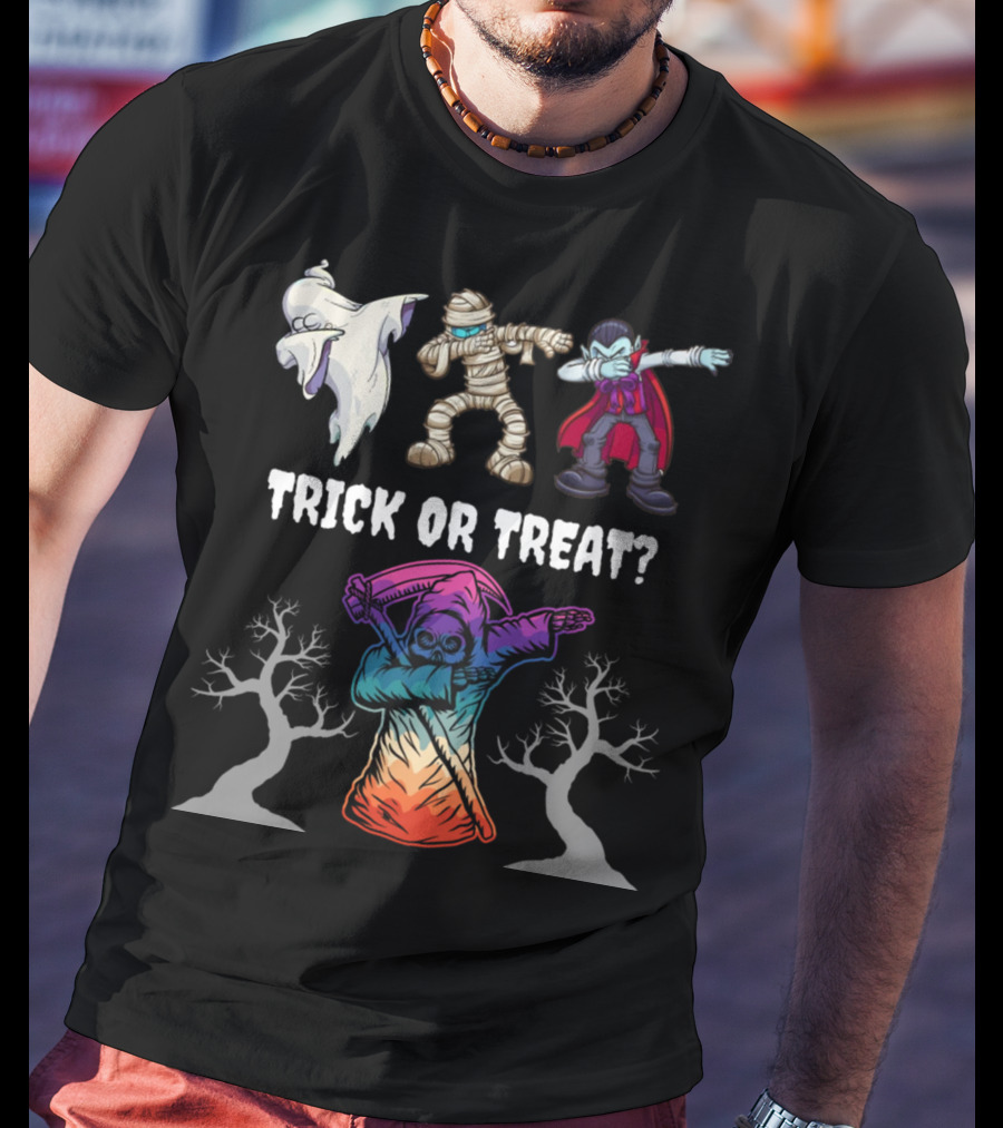 Trick Or Treat Halloween Dabbing Ghost Mummy Vampire Grim Reaper T-Shirt