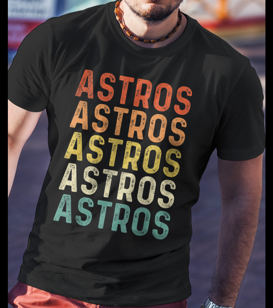 Astros Retro Multicolor Vintage Style Repeated Text T-Shirt
