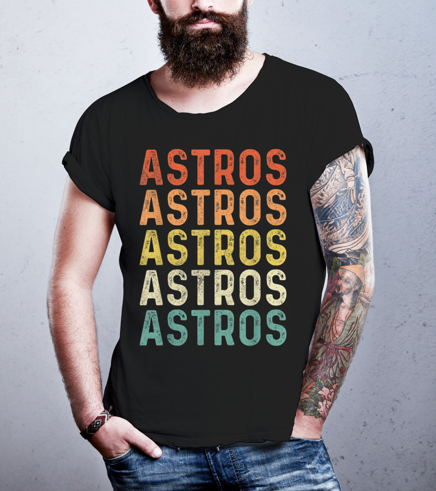 Astros Retro Multicolor Vintage Style Repeated Text T-Shirt
