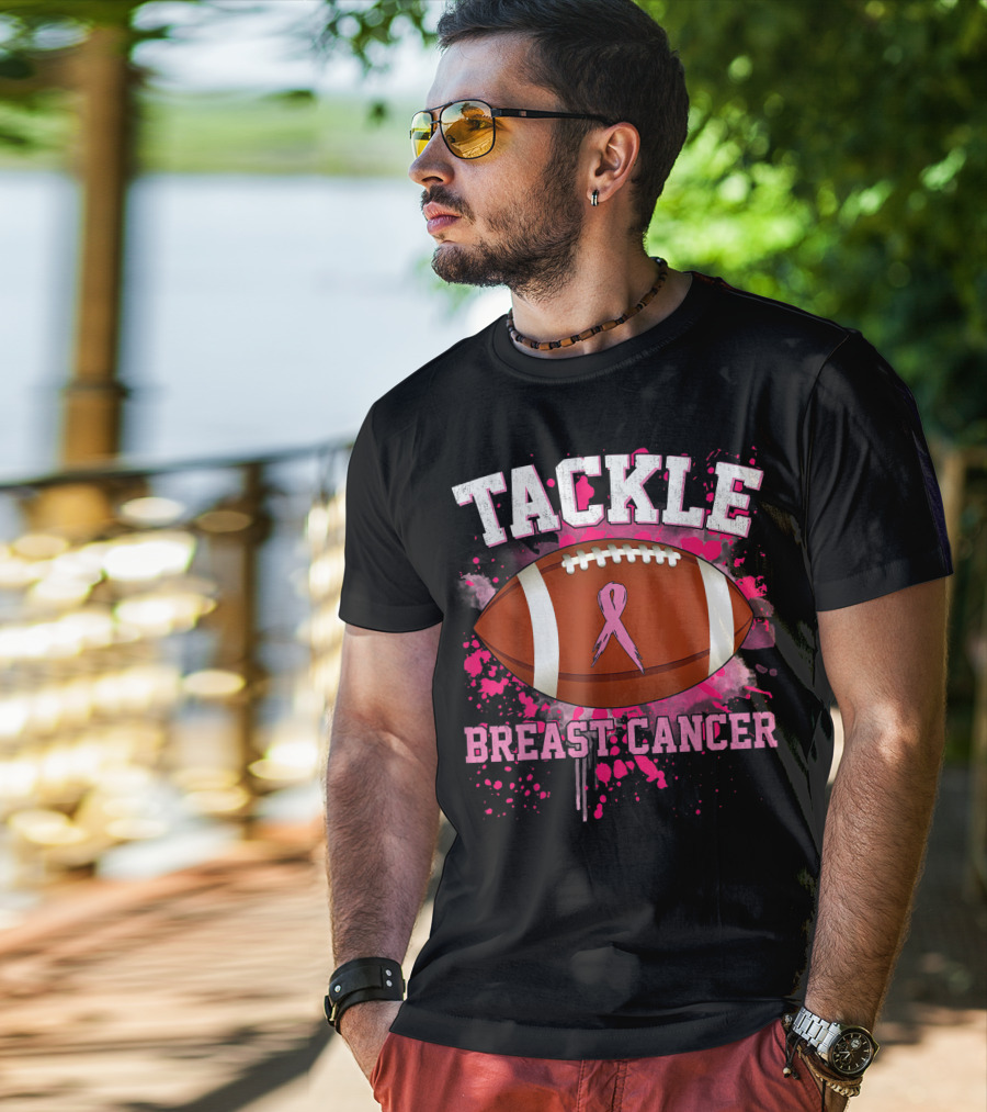Tackle Breast Cancer Football Pink Ribbon Awareness T-Shirt