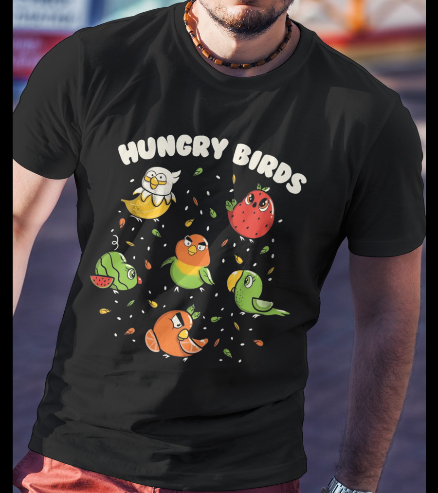 Hungry Birds Parrots Fruit Characters T-Shirt