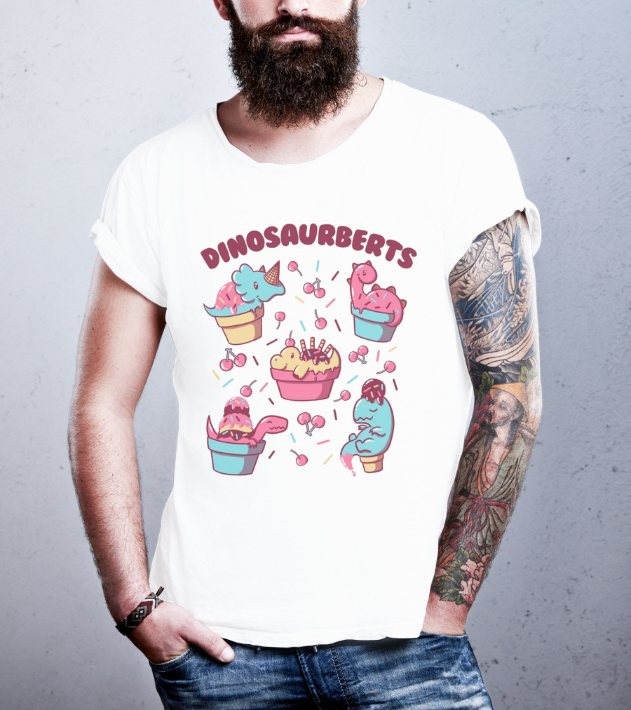Dinosaurberts Kawaii Ice Cream And Cherries Delight T-Shirt