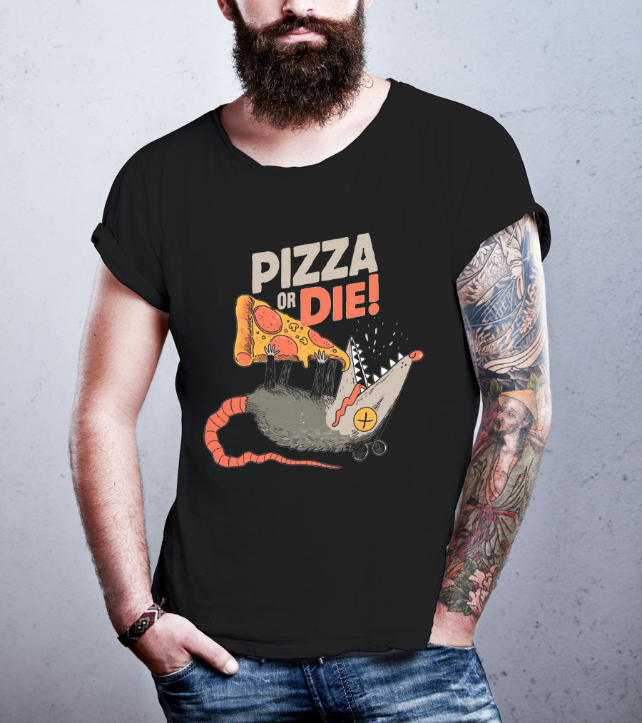 Pizza Or Die Rat Holding Pepperoni Slice T-Shirt