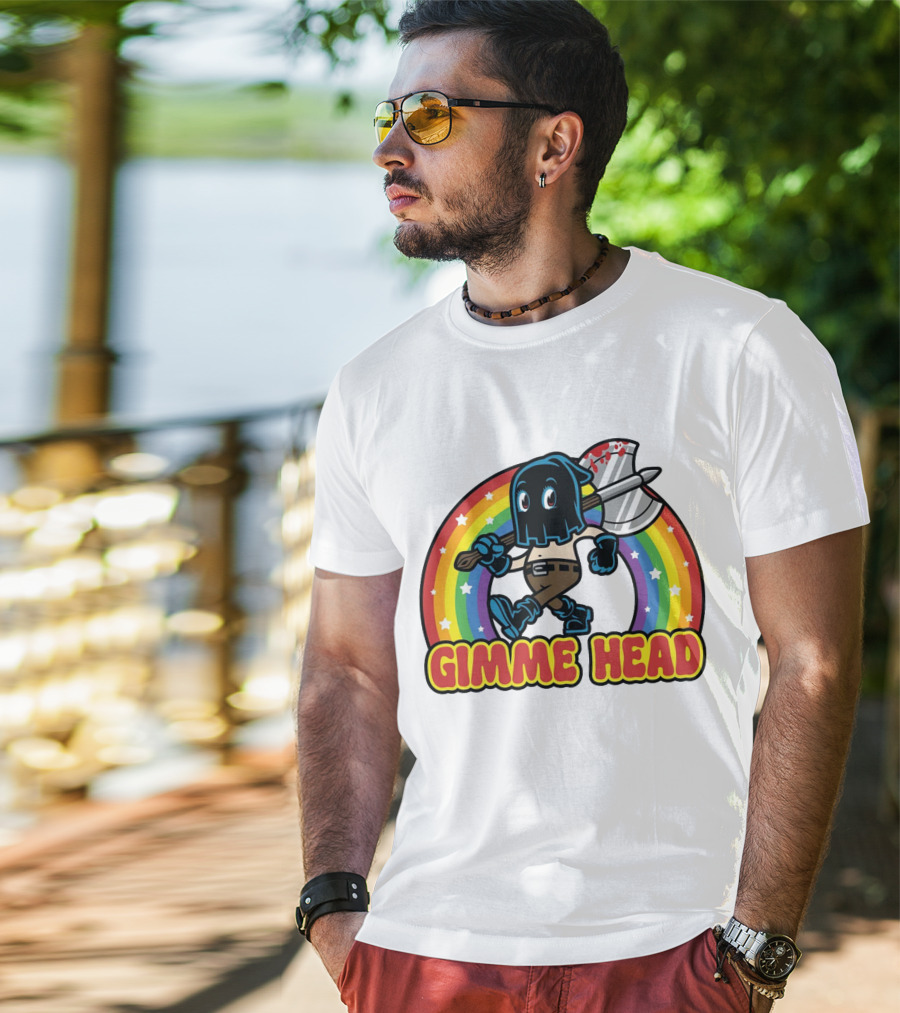 Gimme Head Colorful Hooded Figure With Bloody Axe And Rainbow T-Shirt