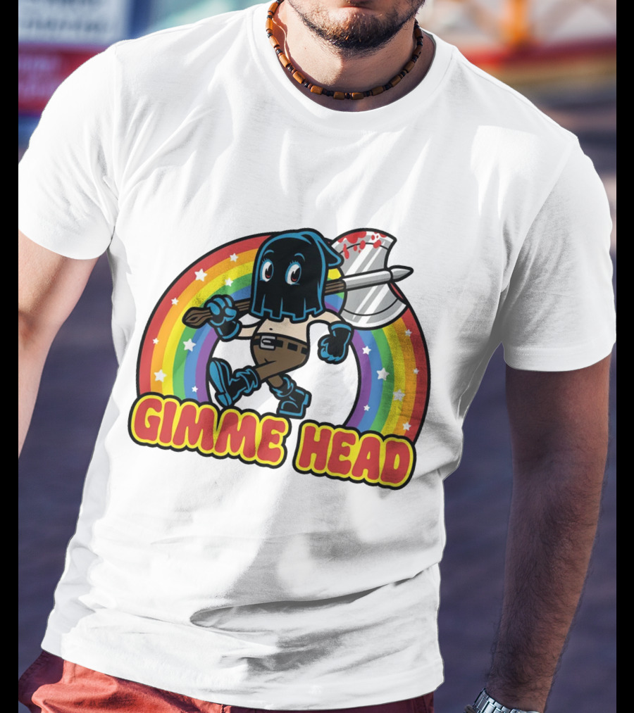 Gimme Head Colorful Hooded Figure With Bloody Axe And Rainbow T-Shirt