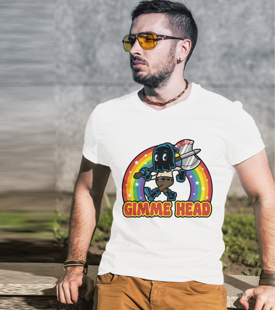 Gimme Head Colorful Hooded Figure With Bloody Axe And Rainbow T-Shirt