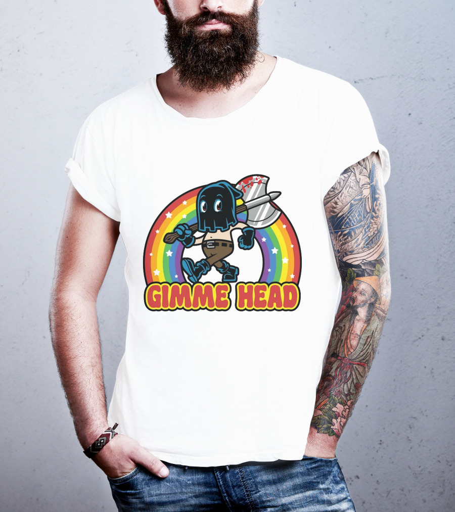 Gimme Head Colorful Hooded Figure With Bloody Axe And Rainbow T-Shirt