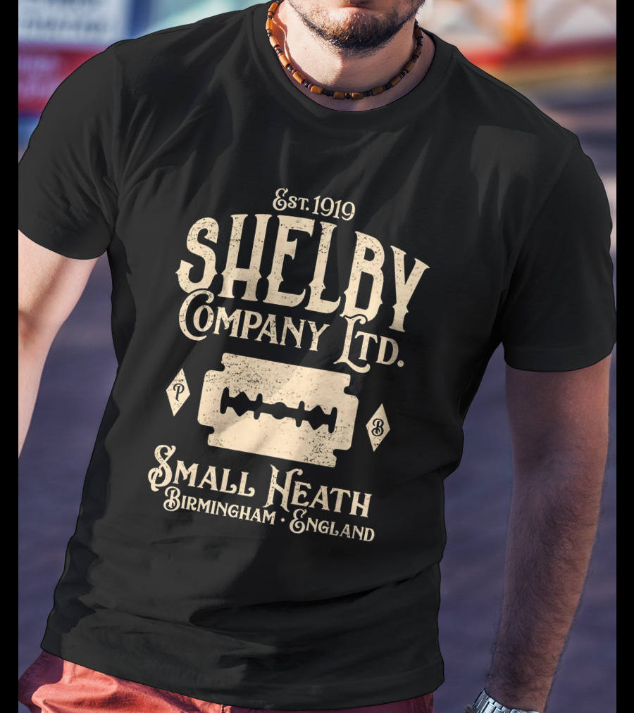 Est. 1919 Shelby Company Ltd Small Heath Birmingham England Razor Blade T-Shirt