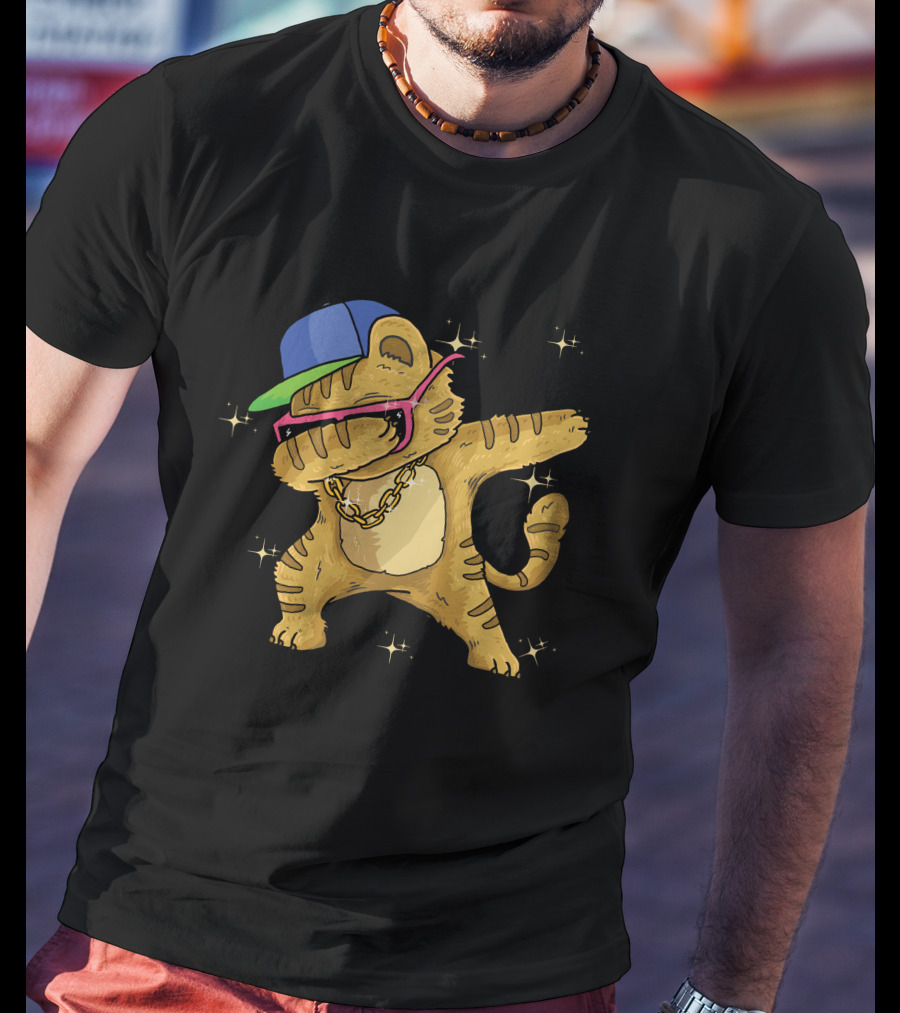 Hip Hop Cat Dab With Cap And Gold Chain T-Shirt