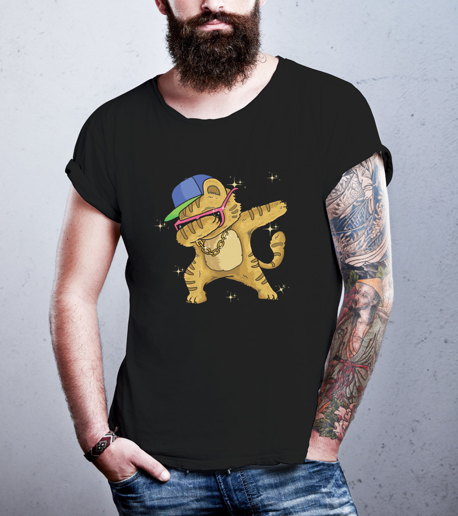 Hip Hop Cat Dab With Cap And Gold Chain T-Shirt