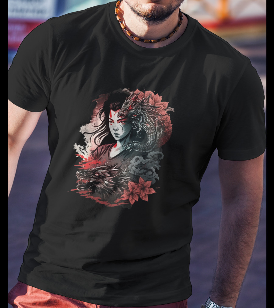 Dragon Boy Red Lotus Warrior With Dragon And Wolf Elements T-Shirt