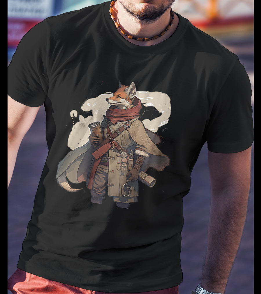 Fox Adventurer With Scrolls And Scarf T-Shirt