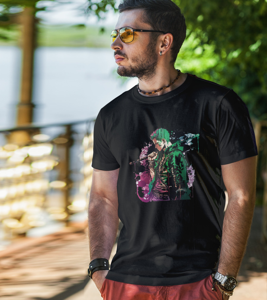 Roronoa Zoro Vibrant Watercolor Style One Piece Fan T-Shirt