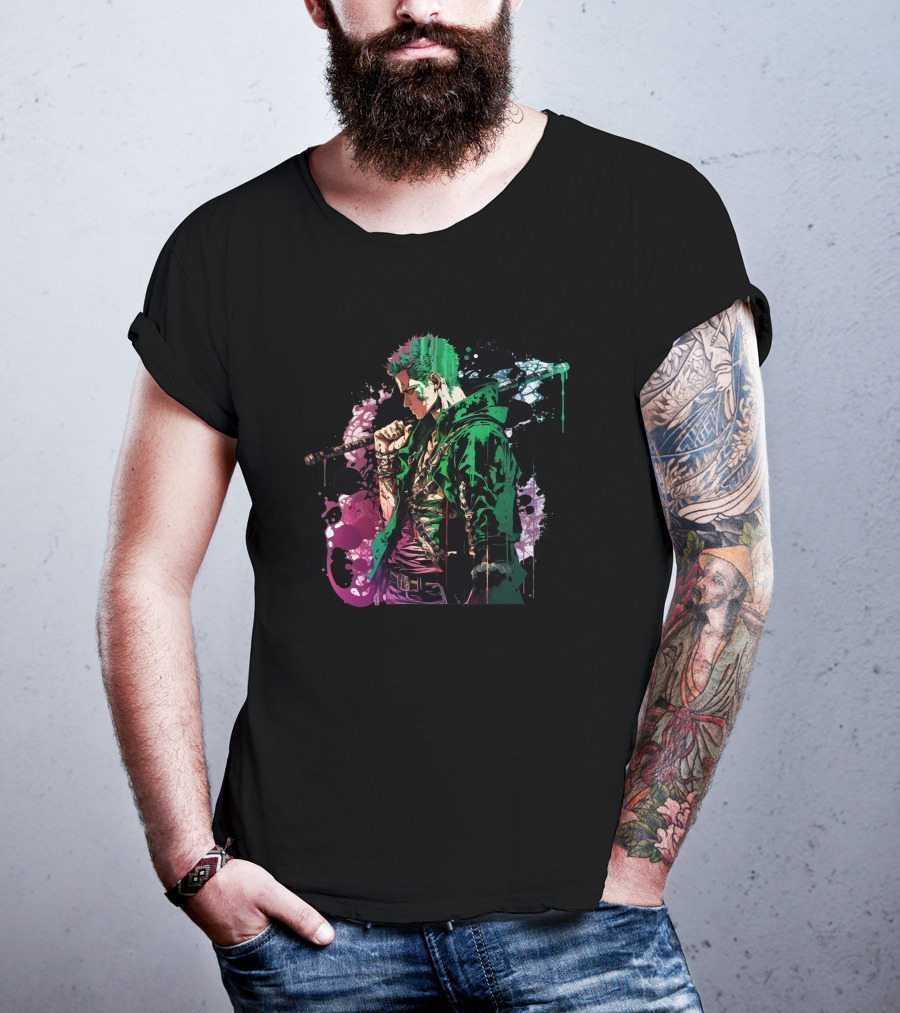Roronoa Zoro Vibrant Watercolor Style One Piece Fan T-Shirt