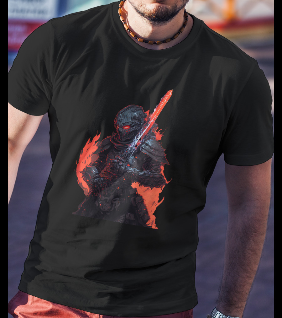 Magitek Zombie Trooper Fiery Cyborg Warrior With Glowing Sword T-Shirt