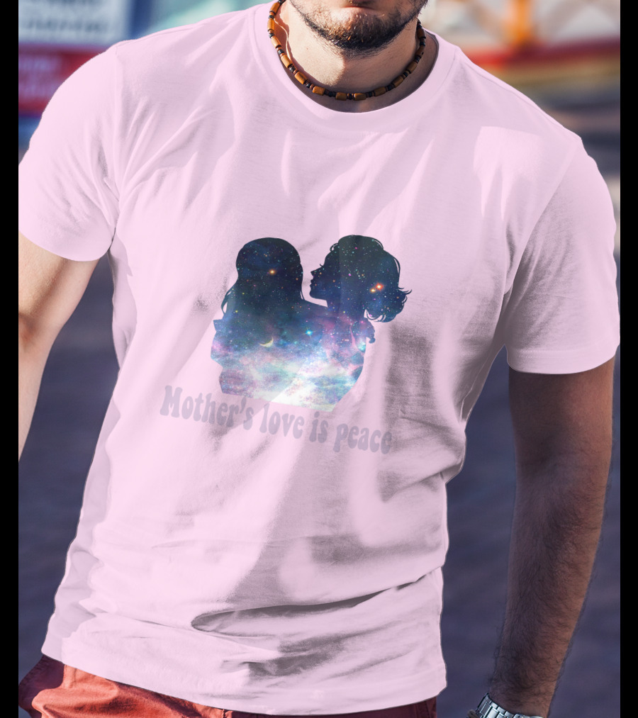 Mother's Love Is Peace Cosmic Silhouette On Pink Background T-Shirt