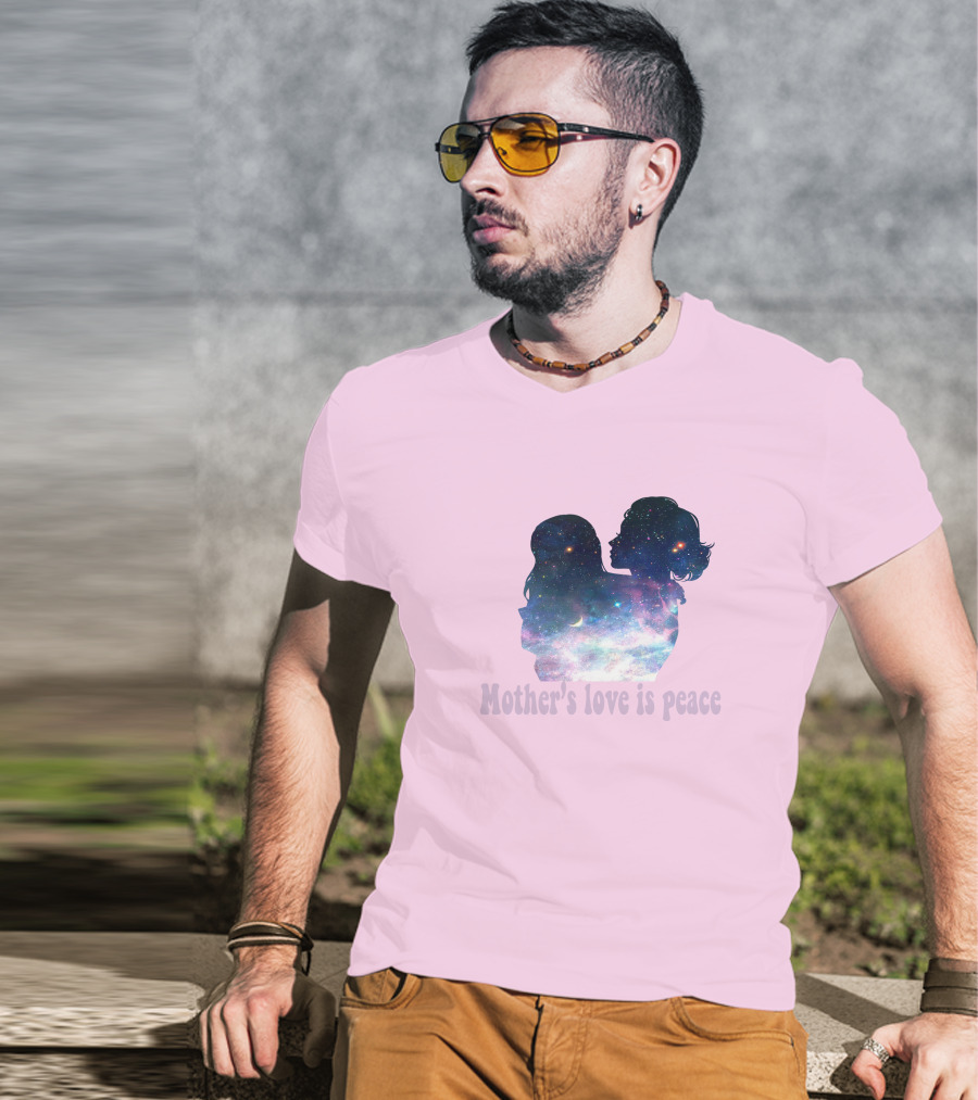 Mother's Love Is Peace Cosmic Silhouette On Pink Background T-Shirt