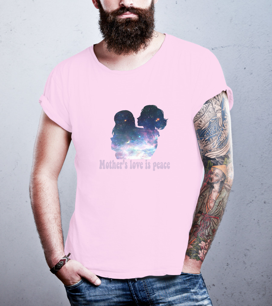 Mother's Love Is Peace Cosmic Silhouette On Pink Background T-Shirt