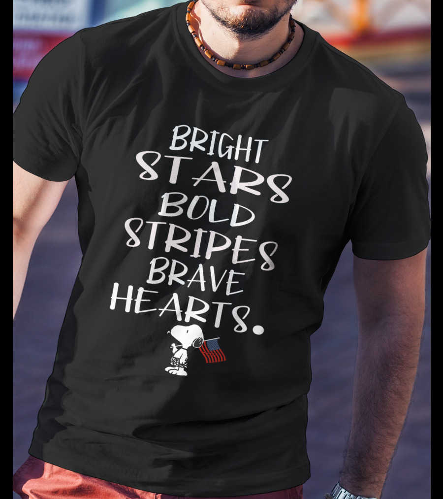 Bright Stars Bold Stripes Brave Hearts Snoopy American Flag T-Shirt