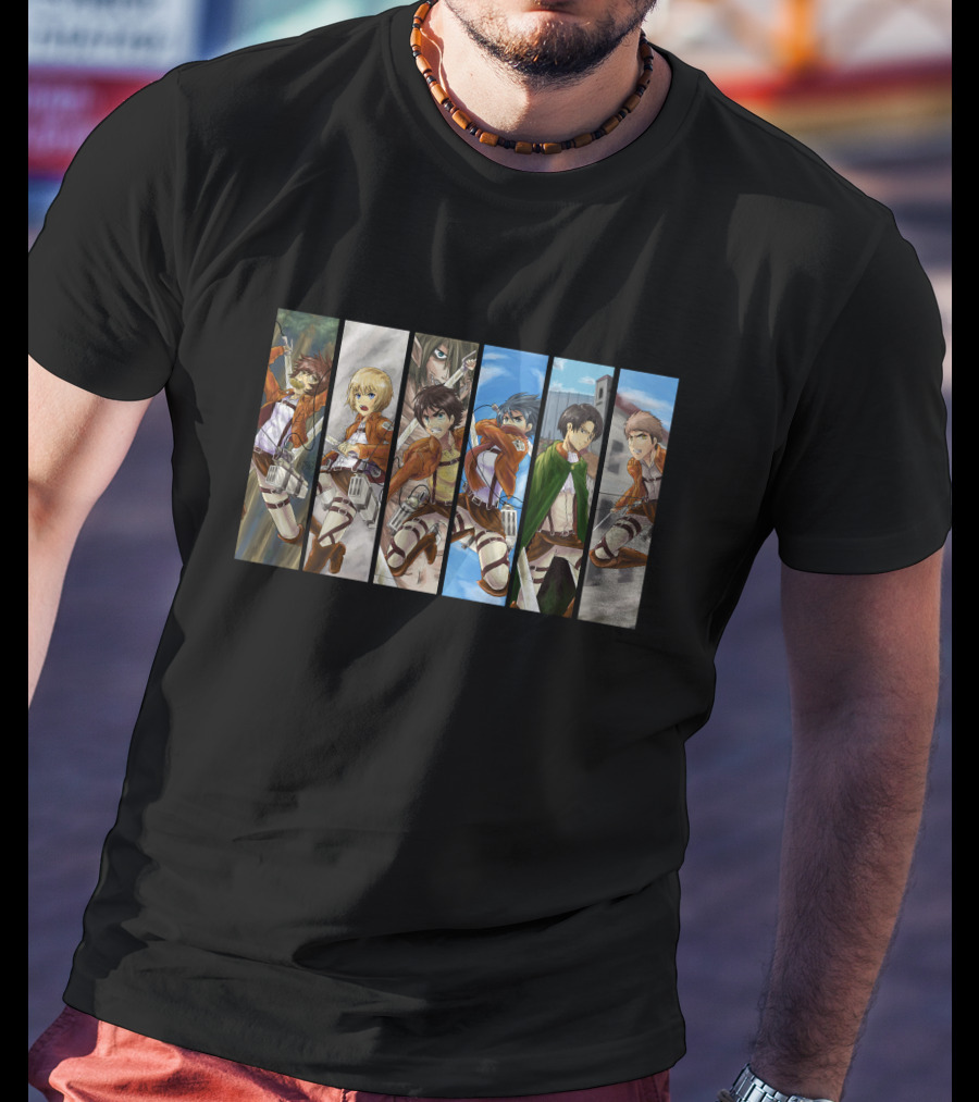 Scout Regiment Levi Team Attack Titan Anime Series Characters Panel T-Shirt