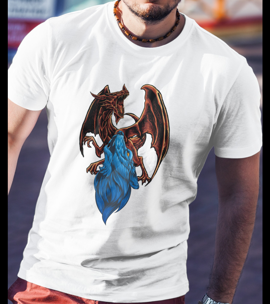 DRAGON Red And Blue Mythical Creature T-Shirt