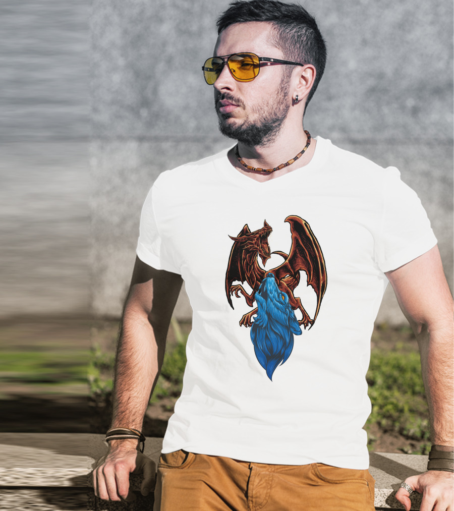 DRAGON Red And Blue Mythical Creature T-Shirt