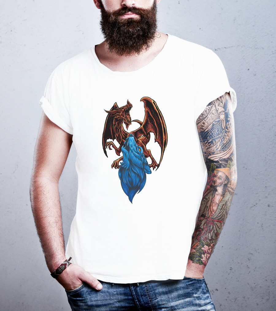 DRAGON Red And Blue Mythical Creature T-Shirt