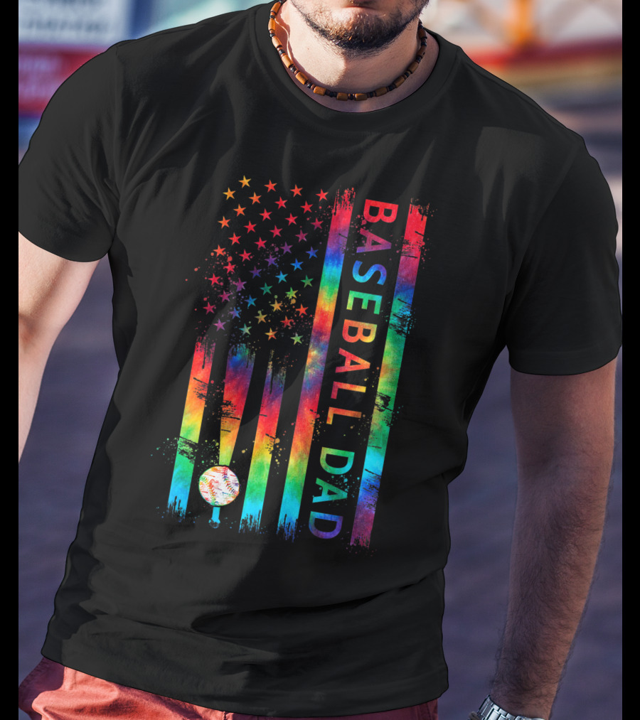 American Flag Tie Dye Baseball Dad Pride Team T-Shirt