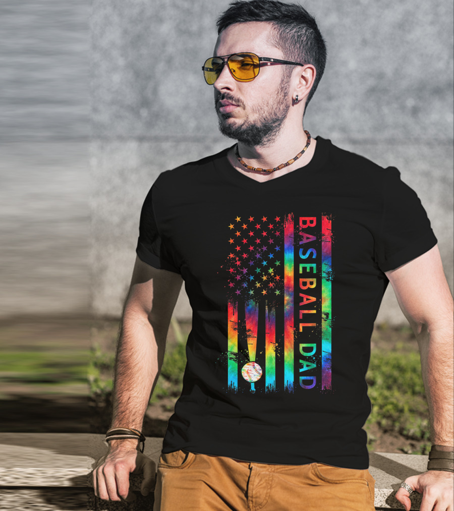 American Flag Tie Dye Baseball Dad Pride Team T-Shirt