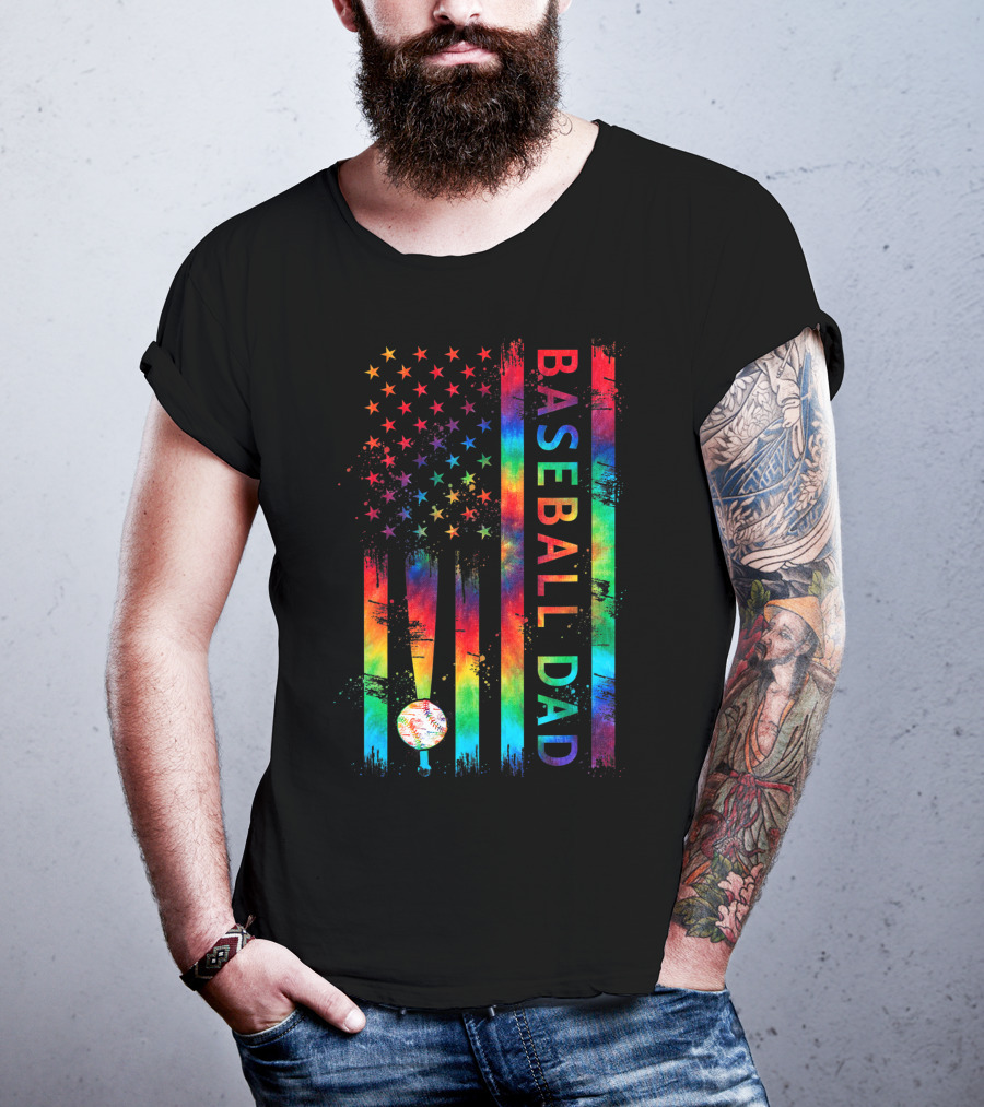 American Flag Tie Dye Baseball Dad Pride Team T-Shirt