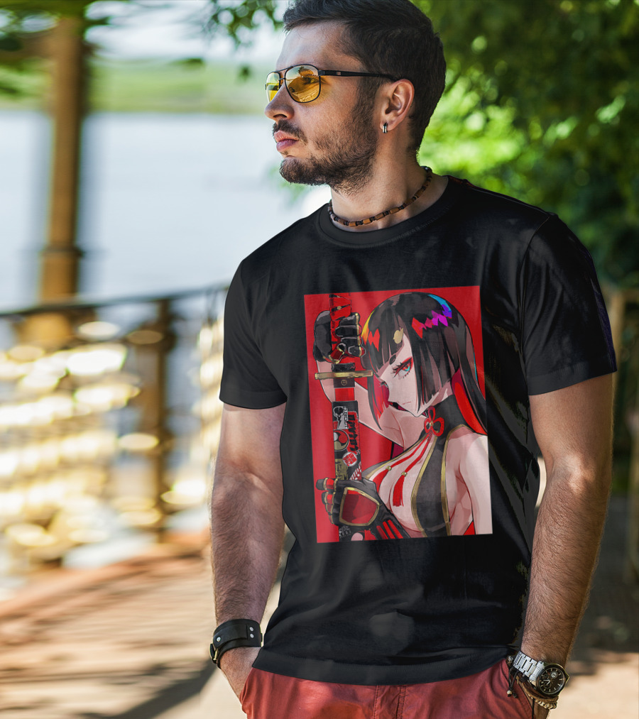 Anime Girl Japanese Aesthetic Katana Warrior Otaku T-Shirt