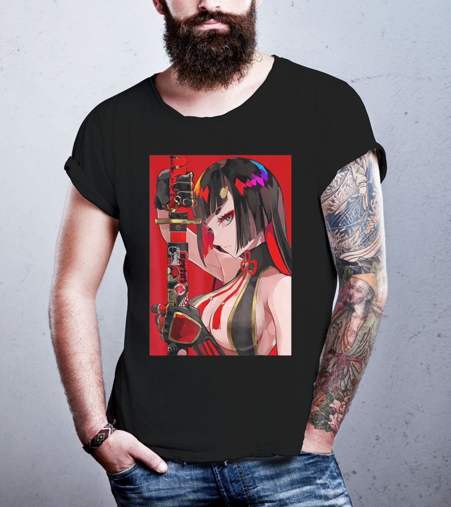 Anime Girl Japanese Aesthetic Katana Warrior Otaku T-Shirt