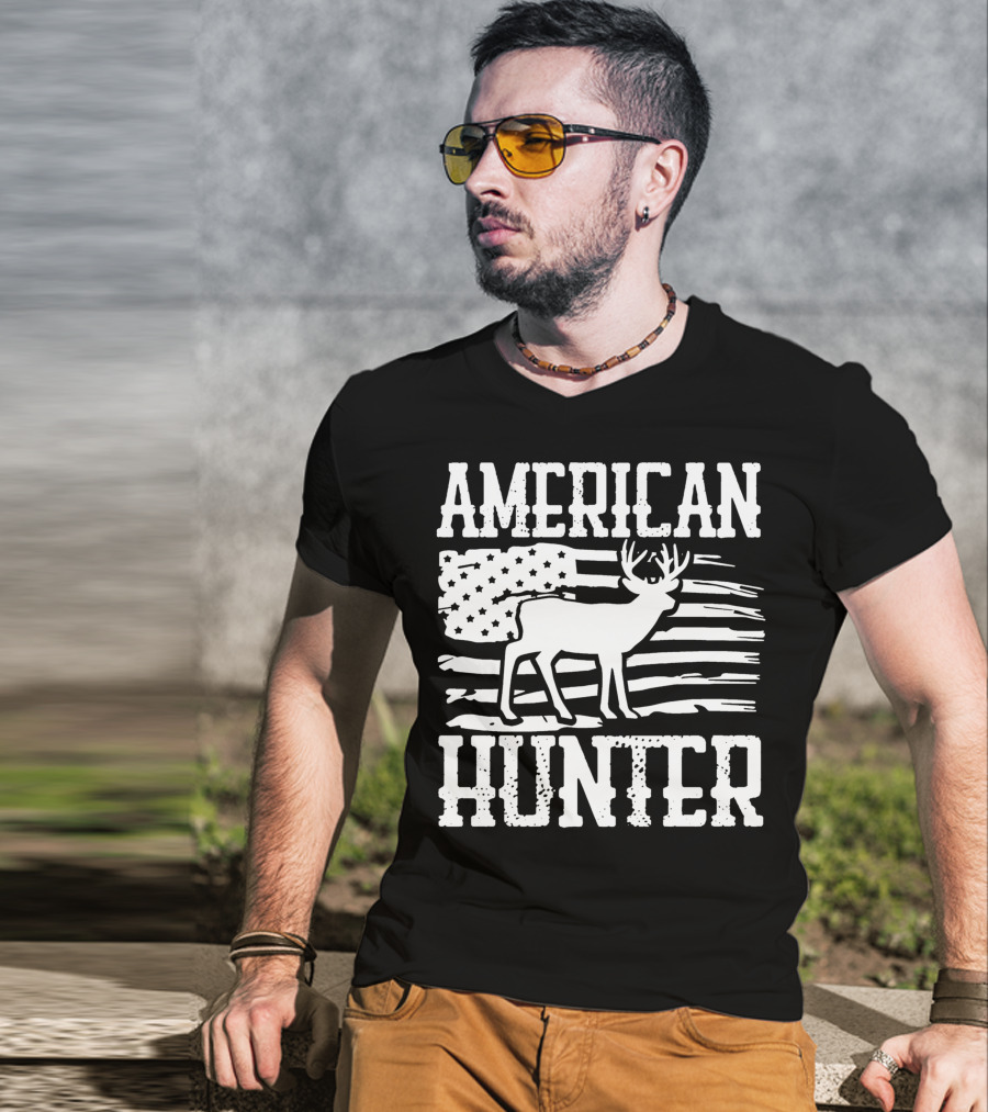 American Flag American Hunter Patriot Party Decor Usa T-Shirt