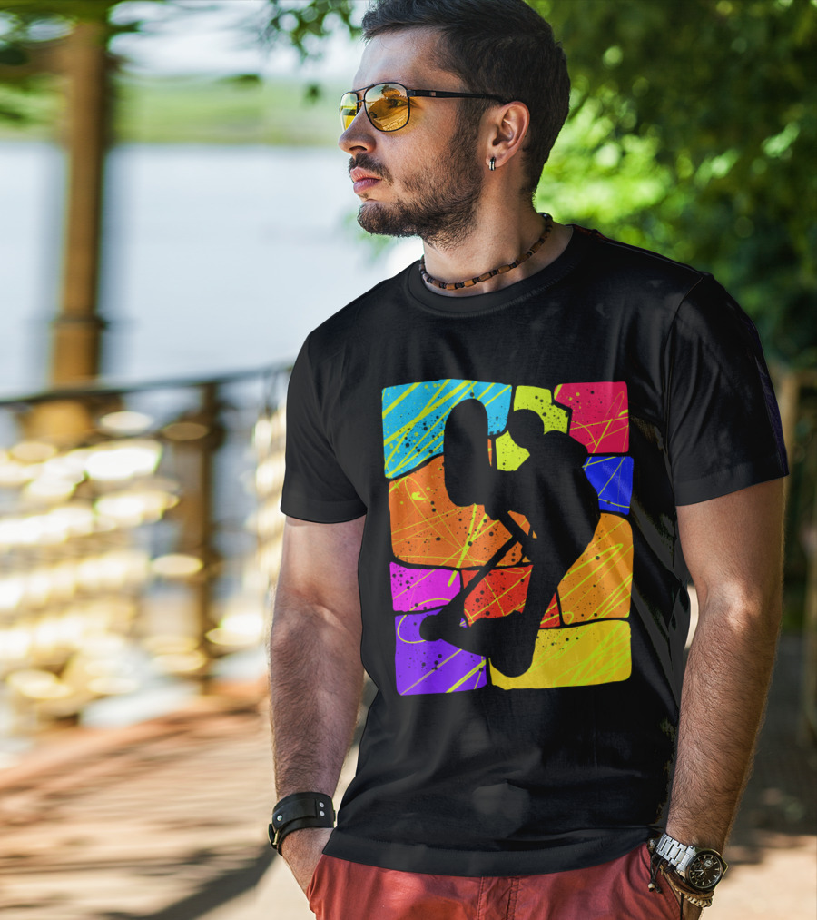 Awesome Scooter Teens Colorful Silhouette Adventure T-Shirt