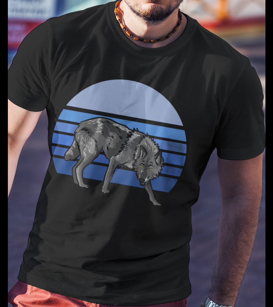 Blue Wolf Moon Striped Wolves Lover T-Shirt