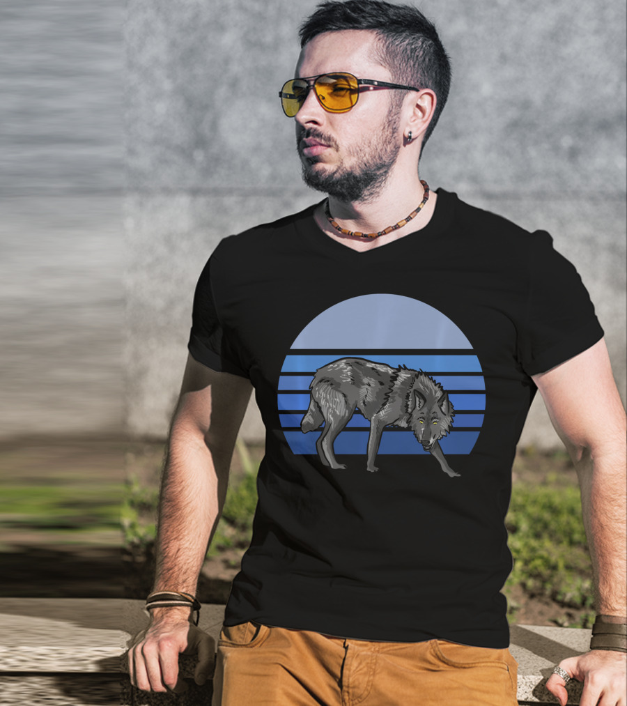 Blue Wolf Moon Striped Wolves Lover T-Shirt