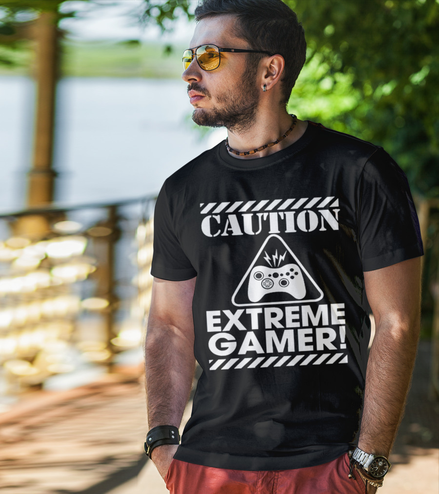 Caution Extreme Gamer Controller Warning T-Shirt
