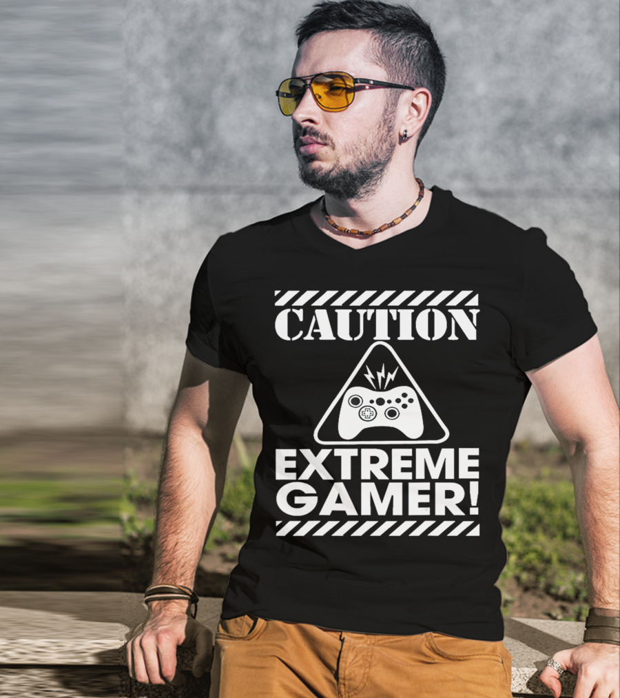 Caution Extreme Gamer Controller Warning T-Shirt