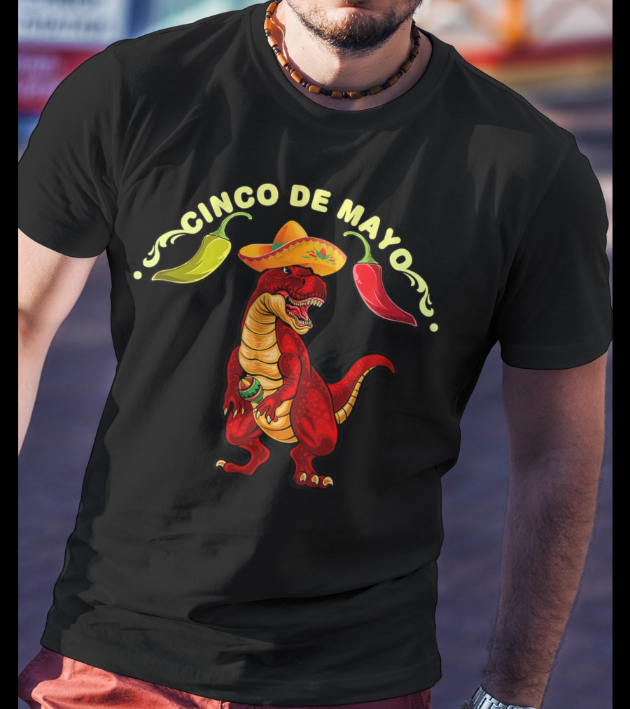 Cinco De Mayo Dinosaur Tyrannosaurus Sombrero Maracas Fiesta 5 De Mayo T-Shirt