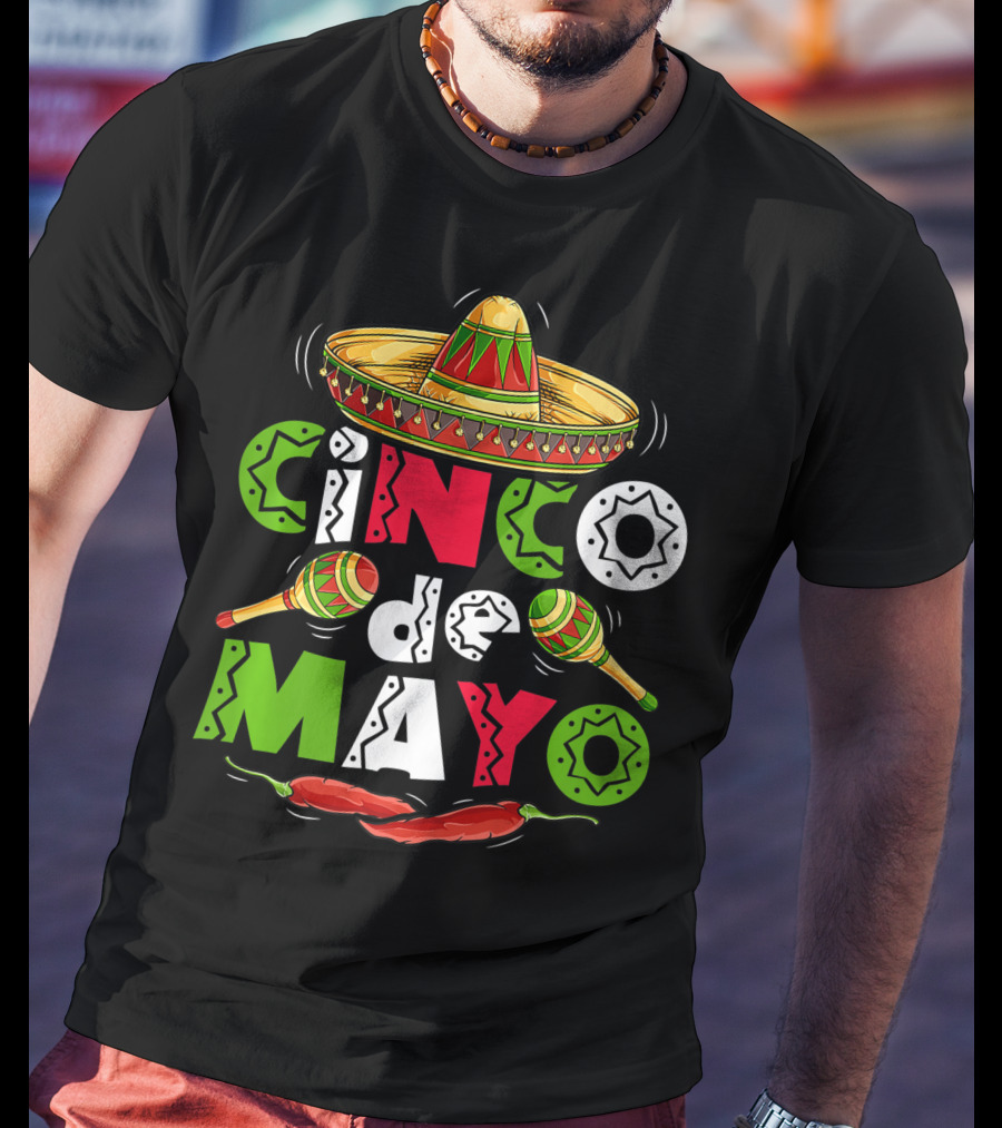 Cinco De Mayo Sombrero Maracas Peppers Mexican T-Shirt